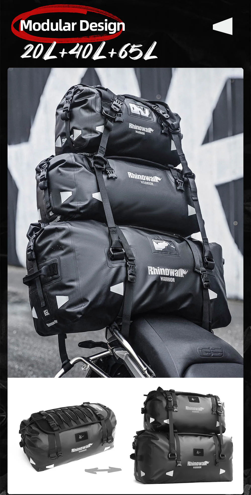 RhinoWalk Warrior Series X Waterproof Duffel Bag - 20L, 40L, 65L