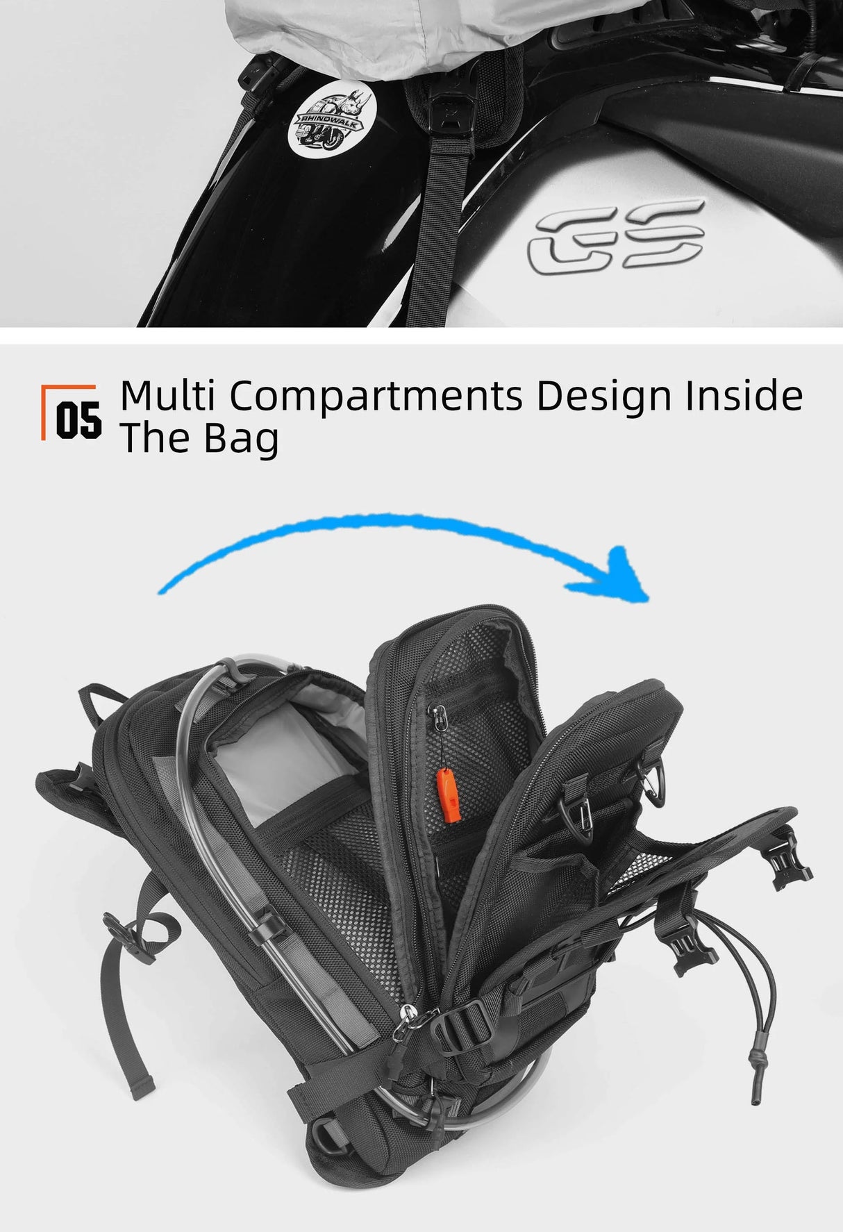 RhinoWalk 9L Motorcycle Tank Bag – Hydration Bladder, Waterproof Gear
