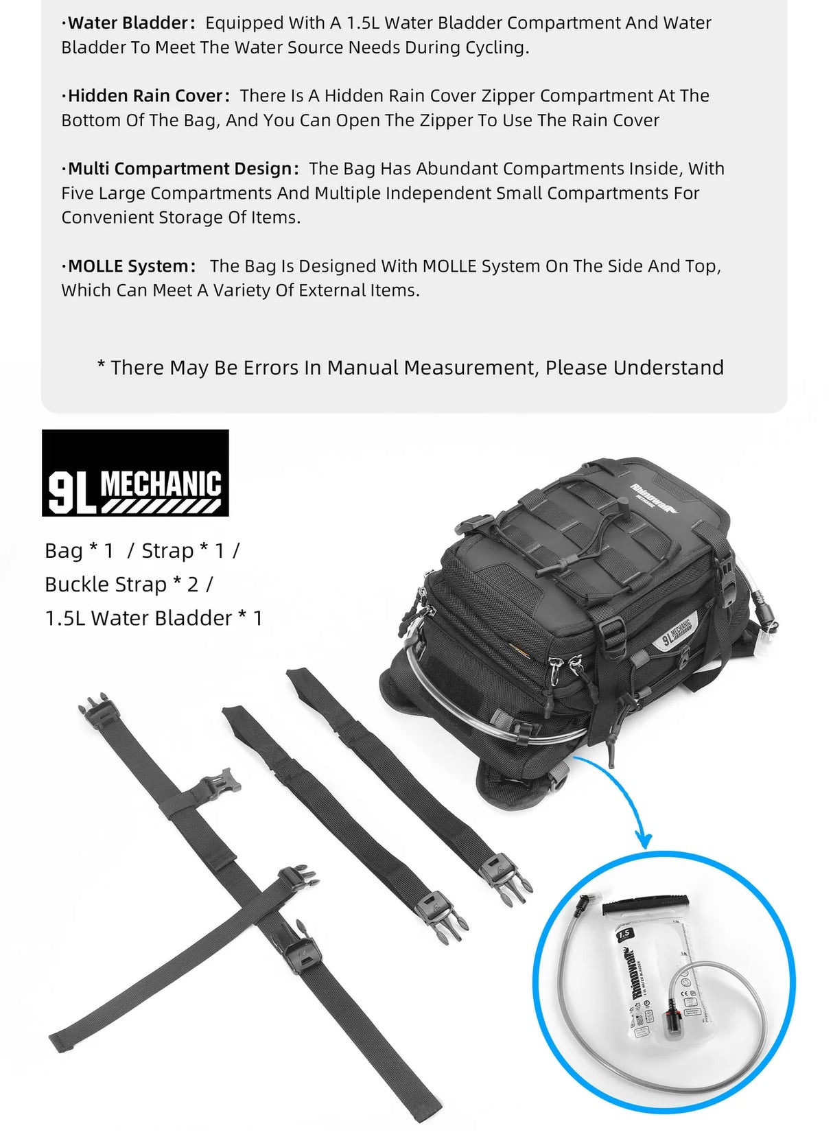 Rhinowalk 9l Tank Bag inc 1.5l Water Bladder