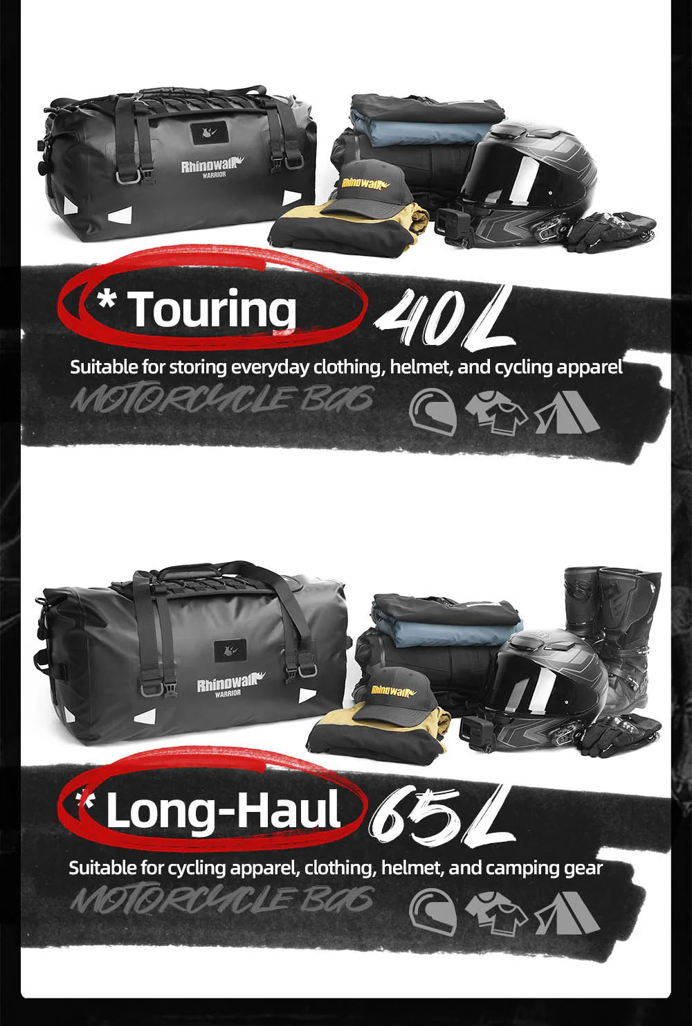 RhinoWalk Warrior Series X Waterproof Duffel Bag - 20L, 40L, 65L