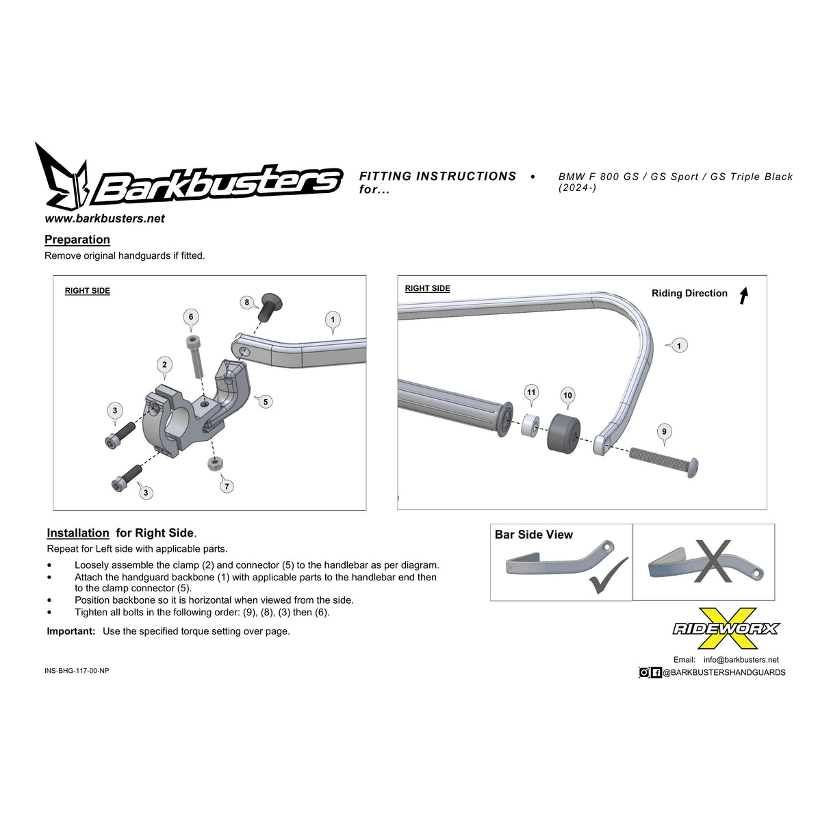 Barkbusters Hand Guards BMW F800GS / GS Sport / GS Triple Black '24-