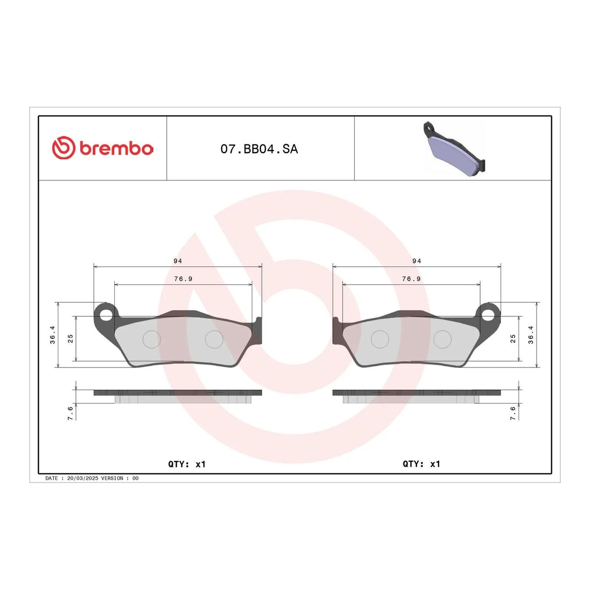 Brembo Prime Brake Pad Sinter Front 07BB04SA
