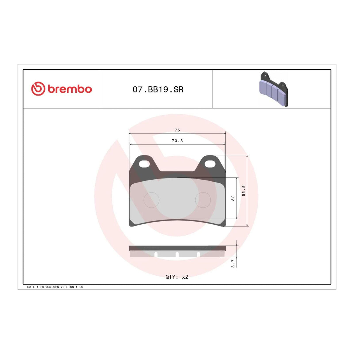 Brembo Xtra Brake Pad Sinter Front 07BB19SR