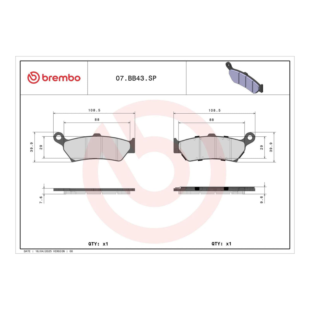 Brembo Prime Brake Pad Sinter Rear 07BB43SP