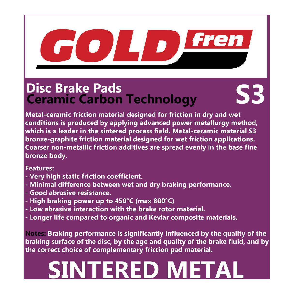 GOLDfren Brake Pads Sintered Sports GF134 - S3 ( PH273 )