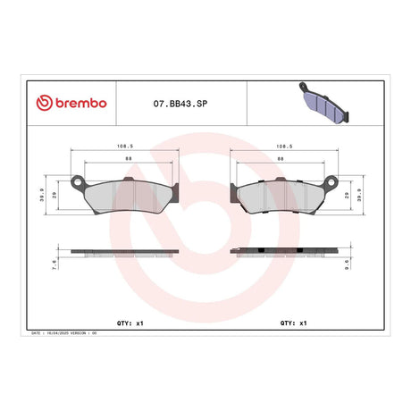 Brembo Prime Brake Pad Sinter Rear 07BB43SP