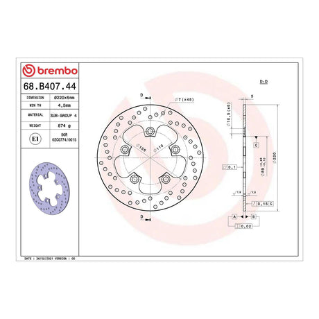 Brembo Prime Brake Disc Serie Oro Rear 68B40744