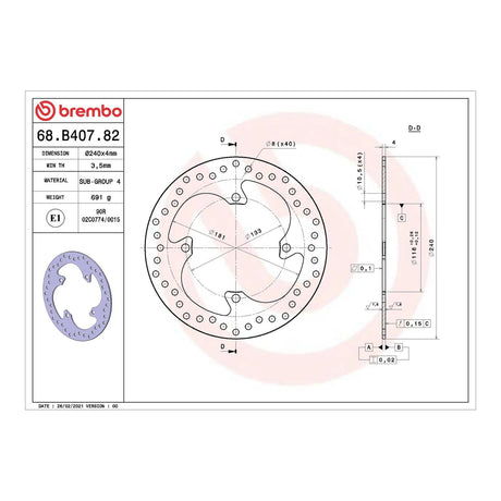 Brembo Prime Brake Disc Serie Oro Rear 68B40782
