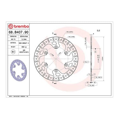 Brembo Prime Brake Disc Serie Oro Rear 68B40790