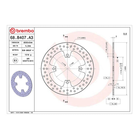 Brembo Prime Brake Disc Serie Oro Rear 68B407A3