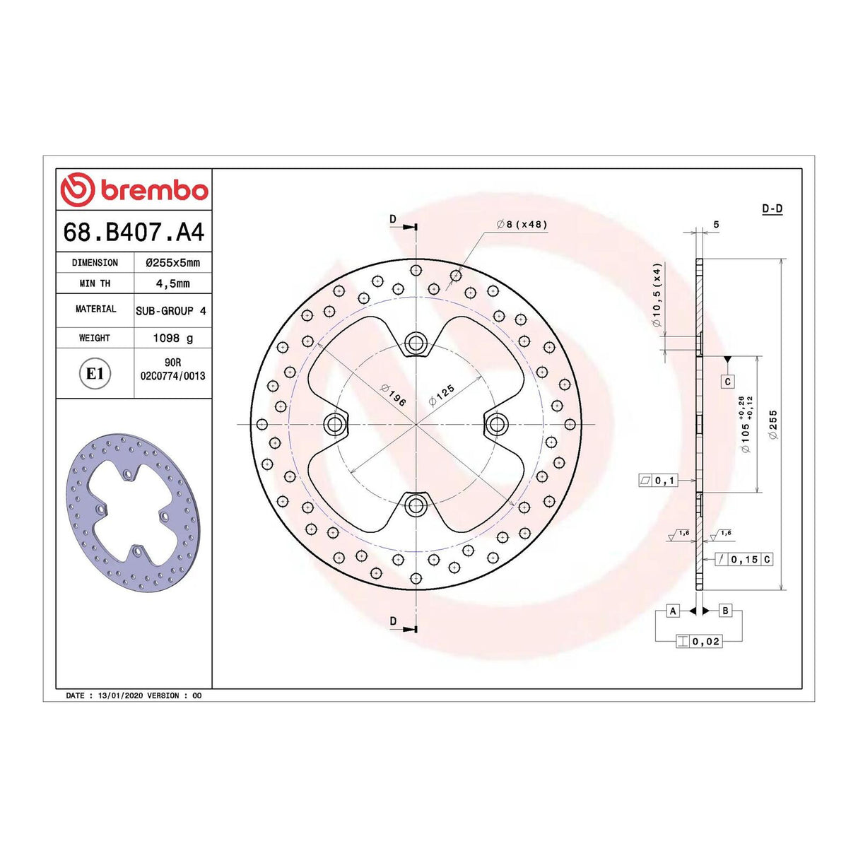 Brembo Prime Brake Disc Serie Oro Rear 68B407A4