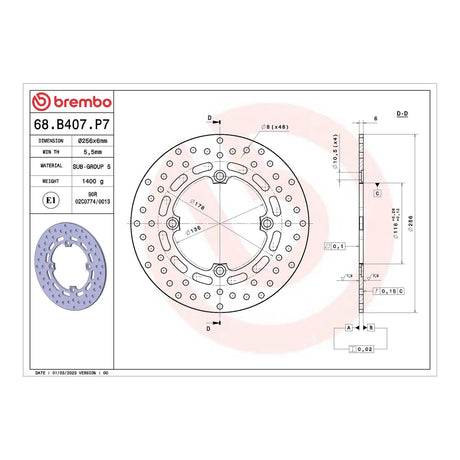 Brembo Prime Brake Disc Serie Oro Rear 68B407P7