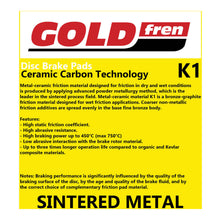 Load image into Gallery viewer, GOLDfren Brake Pads GF376 - K1