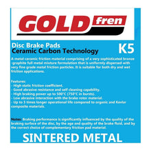 Load image into Gallery viewer, GOLDfren Brake Pads GF378 - K1