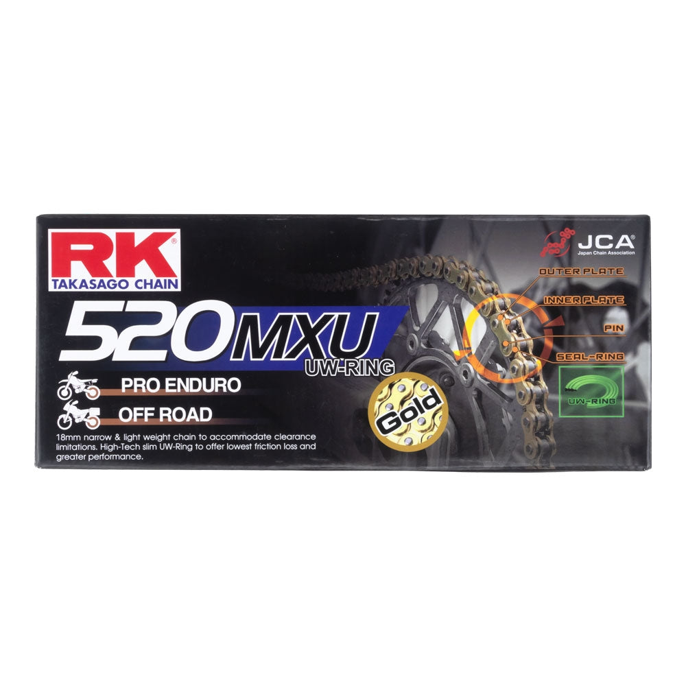 RK Chain 520MXU-120L MXUW-Ring GOLD (Up to 500cc)