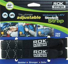 Load image into Gallery viewer, Rok Straps - Motorcycle adjustable stretch strap Black w/Reflective Strip (Pair)