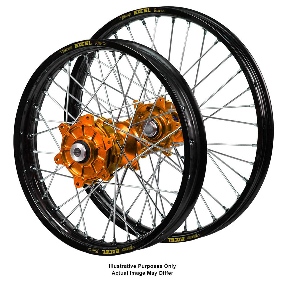 Black Excel Rims / Orange Haan Hubs Wheel Set - KTM 790/890 2019-On 21*1.85 / 18*4.25