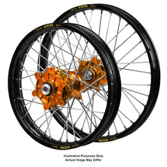 Black Excel Rims / Orange Haan Hubs Wheel Set - KTM 1190R 2013-2016 / 1090-1290R 2017-On 21*1.85 / 18*4.25