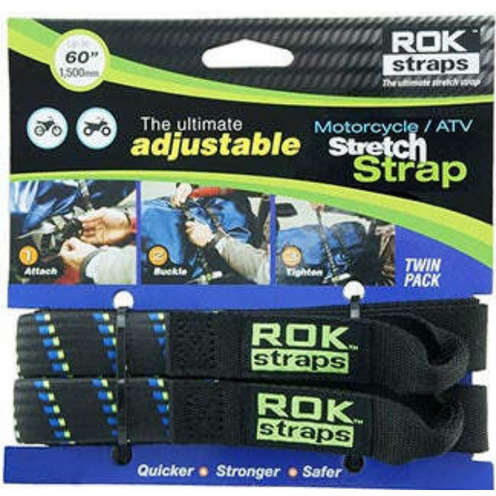 Rok Straps - Motorcycle adjustable stretch strap Green Blue (Pair)