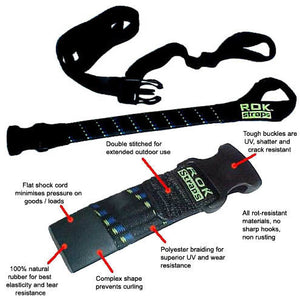 Rok Straps - Motorcycle adjustable stretch strap Black w/Reflective Strip (Pair)